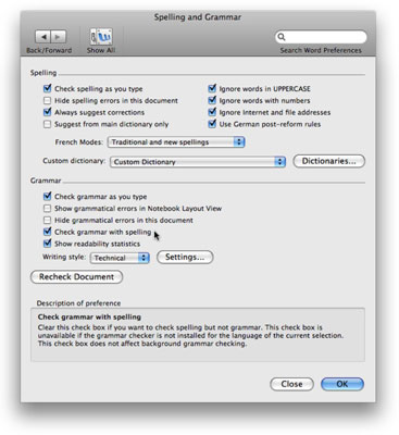 spelling and grammar disabled at word 2010 for mac